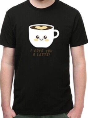 Cute Unisex Coffee Graphic Tee - Black with White & Yellow Mug - Size XL